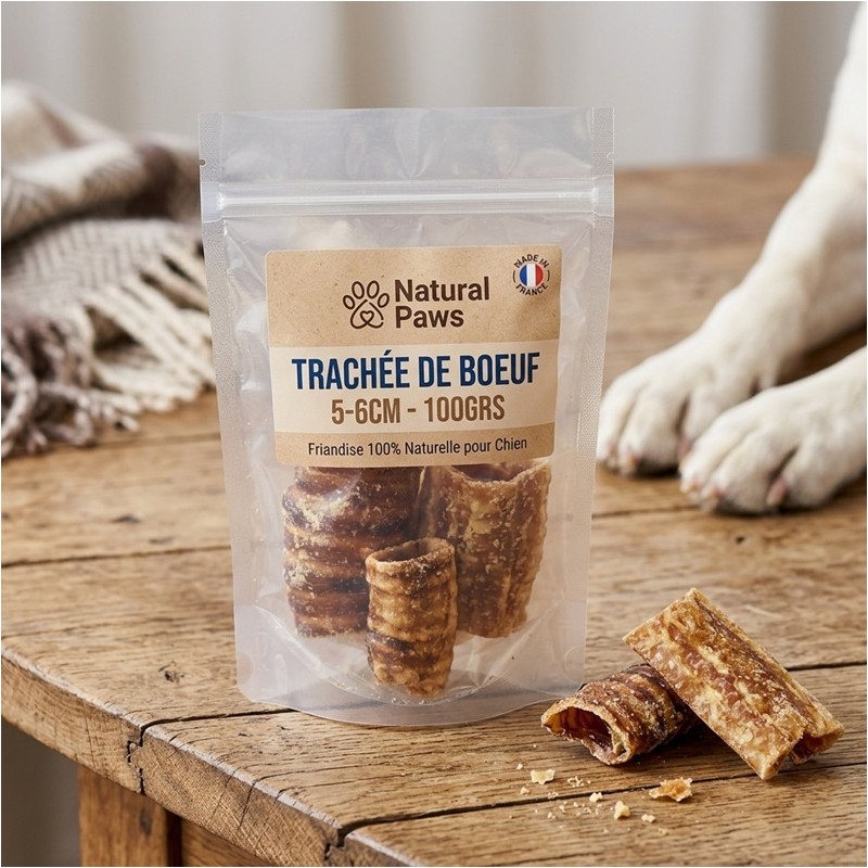 Trachée de bœuf 5-6cm 100g – Friandise naturelle chien – Sans gluten – Europe