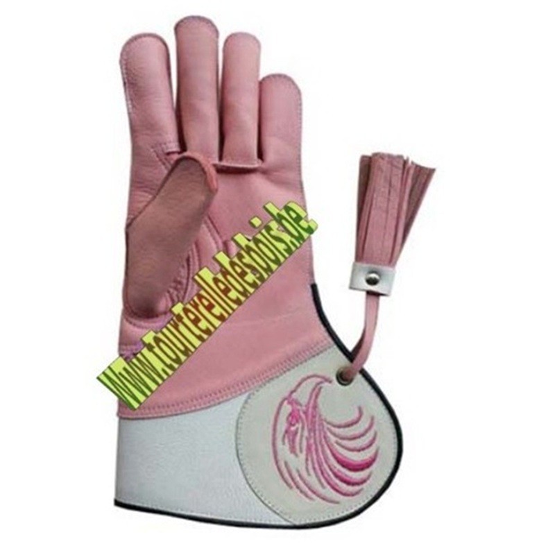 GANT CUIR VACHETTE [2] SMALL - ROSE / BLANC ET TÊTE AIGLE - 31CM