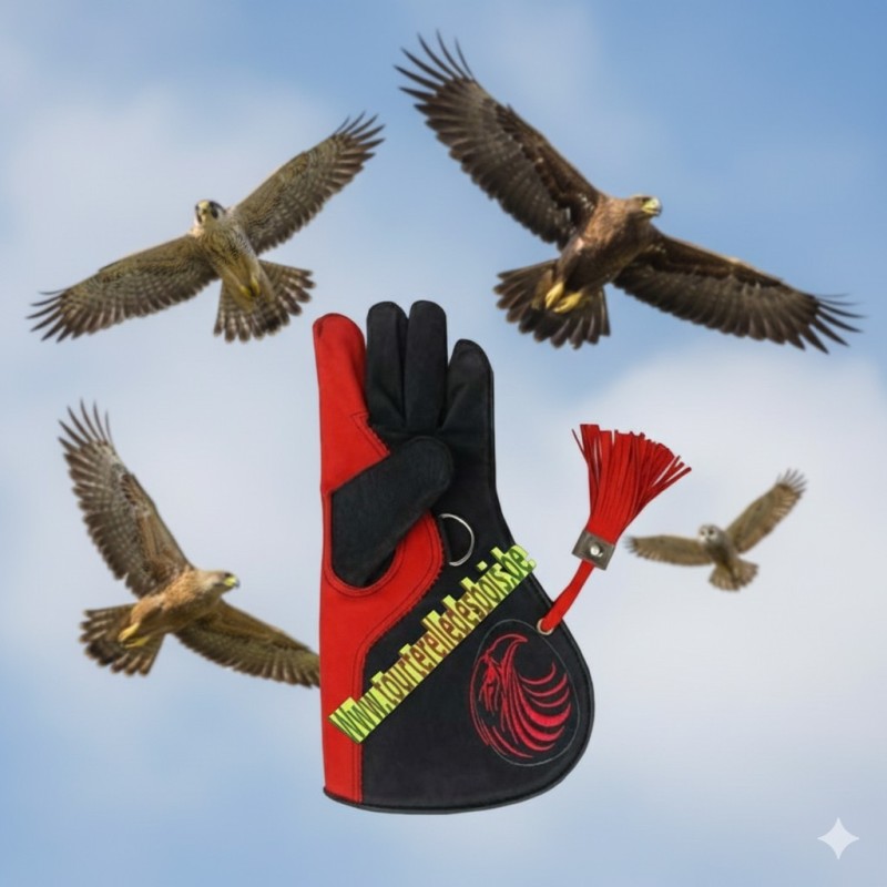 GANT CUIR VACHETTE [2] LARGE - ROUGE / NOIR ET TÊTE AIGLE - 36CM