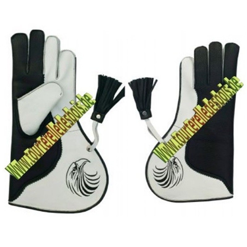 GANT CUIR VACHETTE [2] LARGE - NOIR / BLANC ET TÊTE AIGLE - 36CM