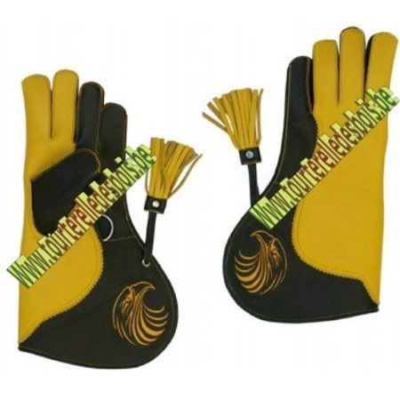 GANT CUIR VACHETTE [2] LARGE - JAUNE / NOIR ET TÊTE AIGLE - 36CM