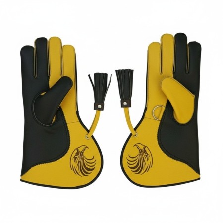 GANT CUIR VACHETTE [2] LARGE - NOIR / JAUNE ET TÊTE AIGLE - 36CM