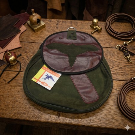 SACOCHE DE CUIR NUBUCK VERT OLIVE AVEC  DÉCOUPE OISEAU BORDEAU