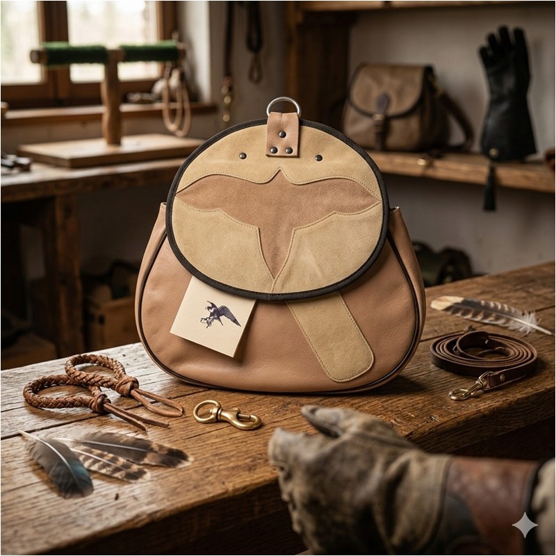 SACOCHE DE CUIR NATUREL AVEC  DÉCOUPE OISEAU