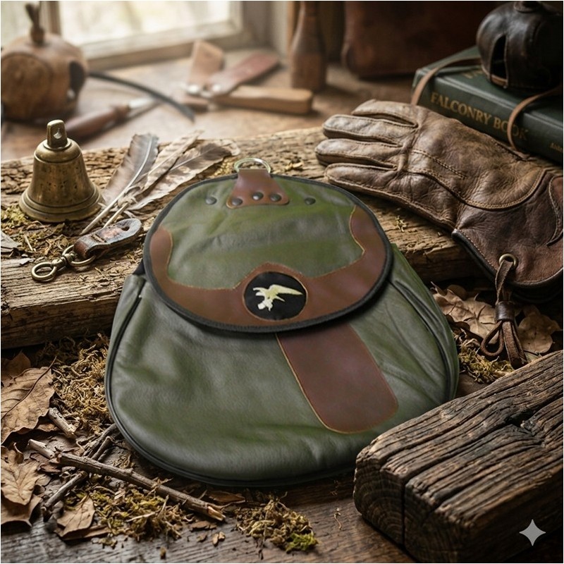 SACOCHE DE CUIR NUBUCK VERT OLIVE AVEC LOGO