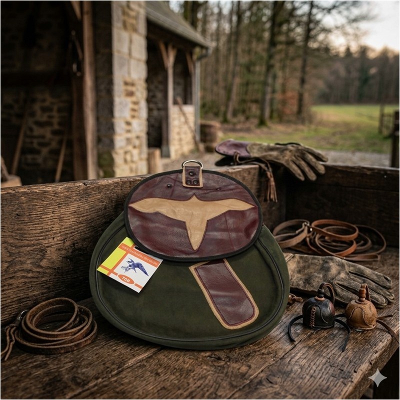 SACOCHE DE CUIR NUBUCK VERT OLIVE AVEC  DÉCOUPE OISEAU