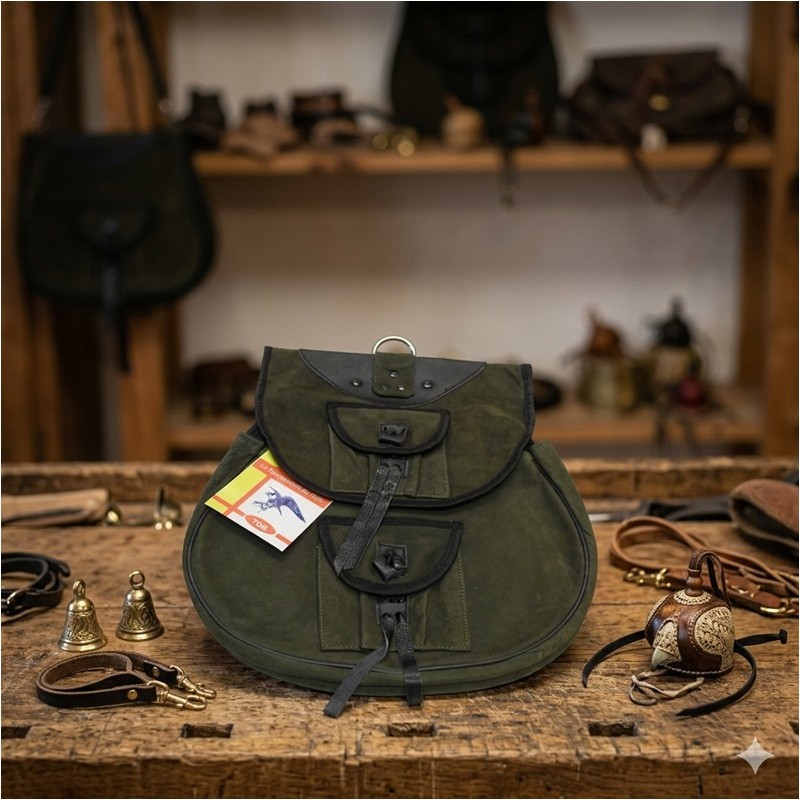SACOCHE DE CUIR NUBUCK VERT OLIVE