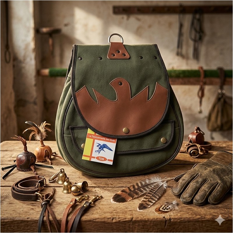SACOCHE DE CUIR NUBUCK VERT OLIVE AVEC RABAT  OISEAU BRUN