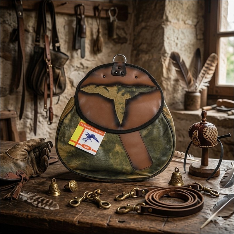 SACOCHE DE CUIR NUBUCK CAMOUFLAGE AVEC  DÉCOUPE OISEAU BORDEAU