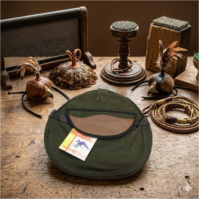 SACOCHE DE CUIR NUBUCK VERT OLIVE AVEC RABAT BRUN