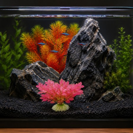 Plante plastic rose 10cm – Avant-plan aquarium – Décoration florale
