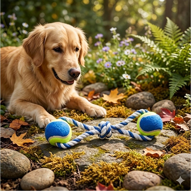 CORDE DE TIRAGE AVEC 2 BALLES DE TENNIS 37.5 CM