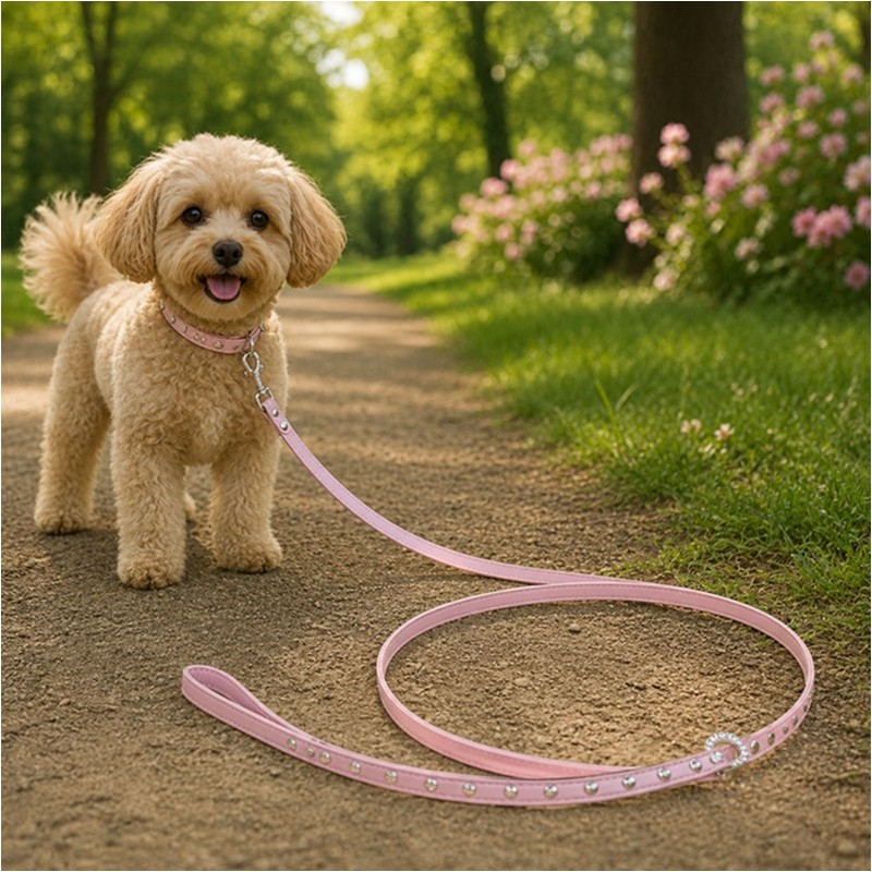 LAISSE ROSE AVEC STRASS 1.20M X 1.5 CM
