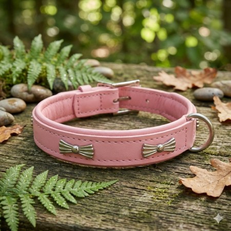 TDB COLLIER LUXE EN CUIR ROSE MOTIFS NOEUDS 45 CM