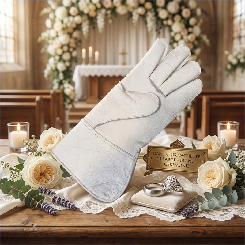 GANT CUIR VACHETTE [1] LARGE - BLANC CEREMONIE - 33CM